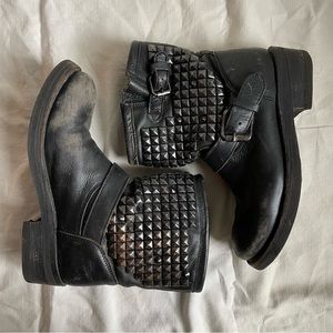 Studded Black Leather Ankle Boots